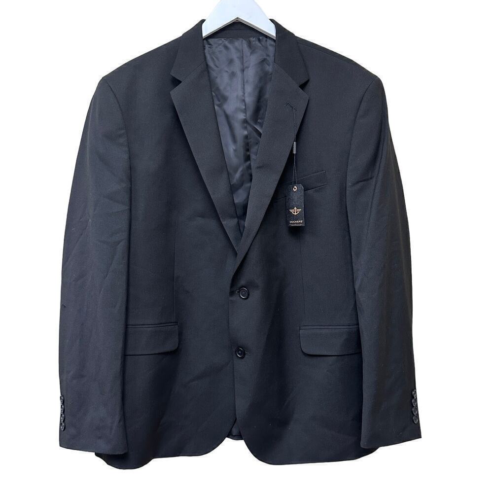Dockers NWT Men's Black Two Button Notch Lapel Lined Blazer Jacket Size 48R FLAW